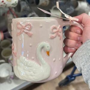 Peppermint and Pine Pink Bow Swan Coffee Tea Mug Iridescent NWT